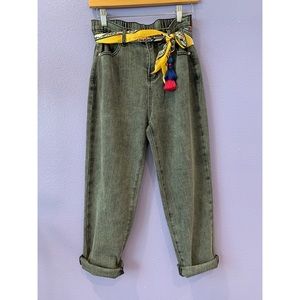 UK High waisted tapered Denim with Scarf Belt